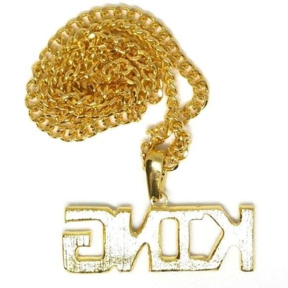 KING Men's Iced Out Gold Pendant + Necklace KING - Picture 5 of 5